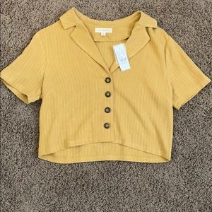 Pacsun yellow and white button up cropped shirt